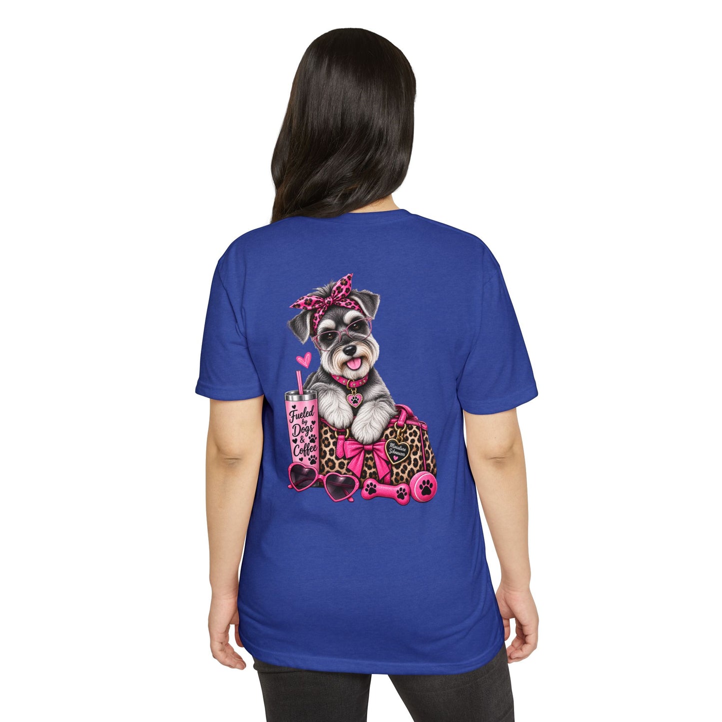 Schnauzer Fashion Tee — Cute Dog with Leopard Bag & 'Faith, Dog, Coffee' Design