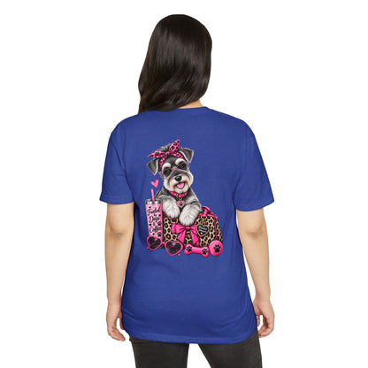 Schnauzer Fashion Tee — Cute Dog with Leopard Bag & 'Faith, Dog, Coffee' Design