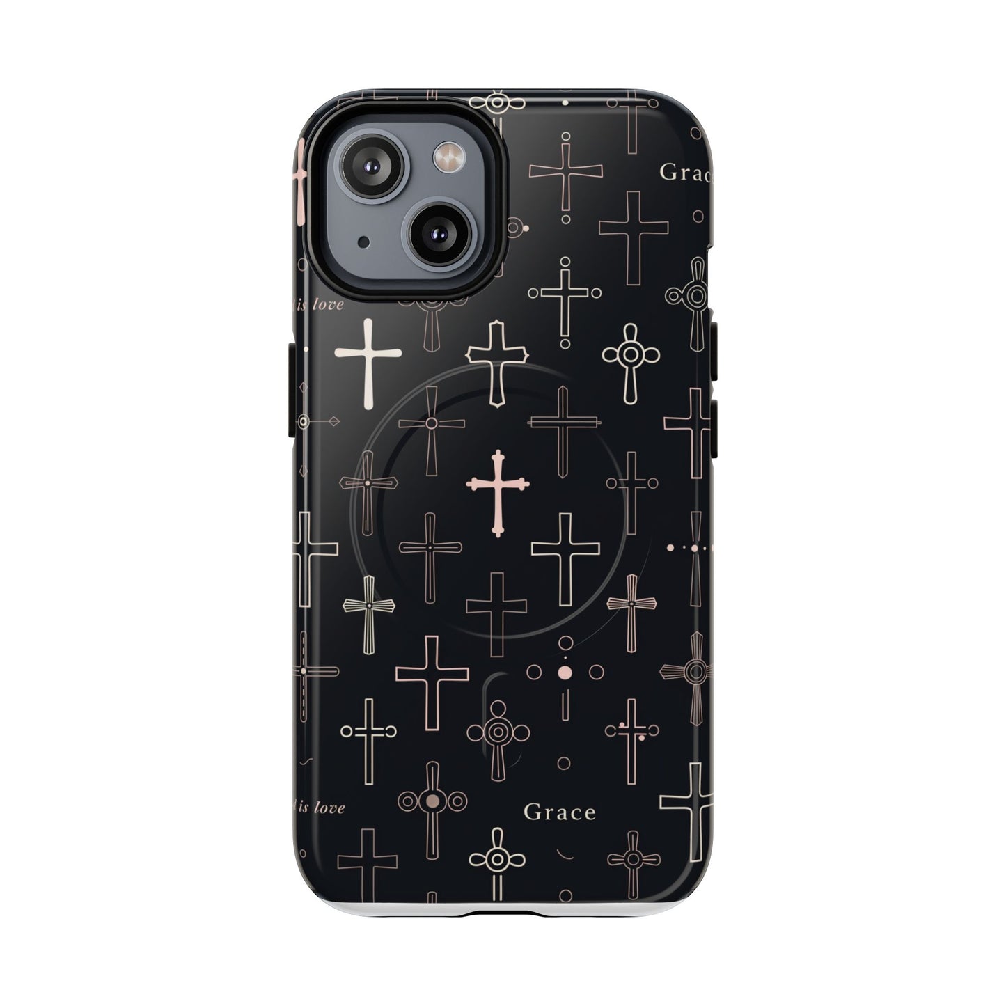 Magnetic Phone Case — Black Crosses "Grace" Protective Cover