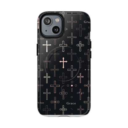 Magnetic Phone Case — Black Crosses "Grace" Protective Cover