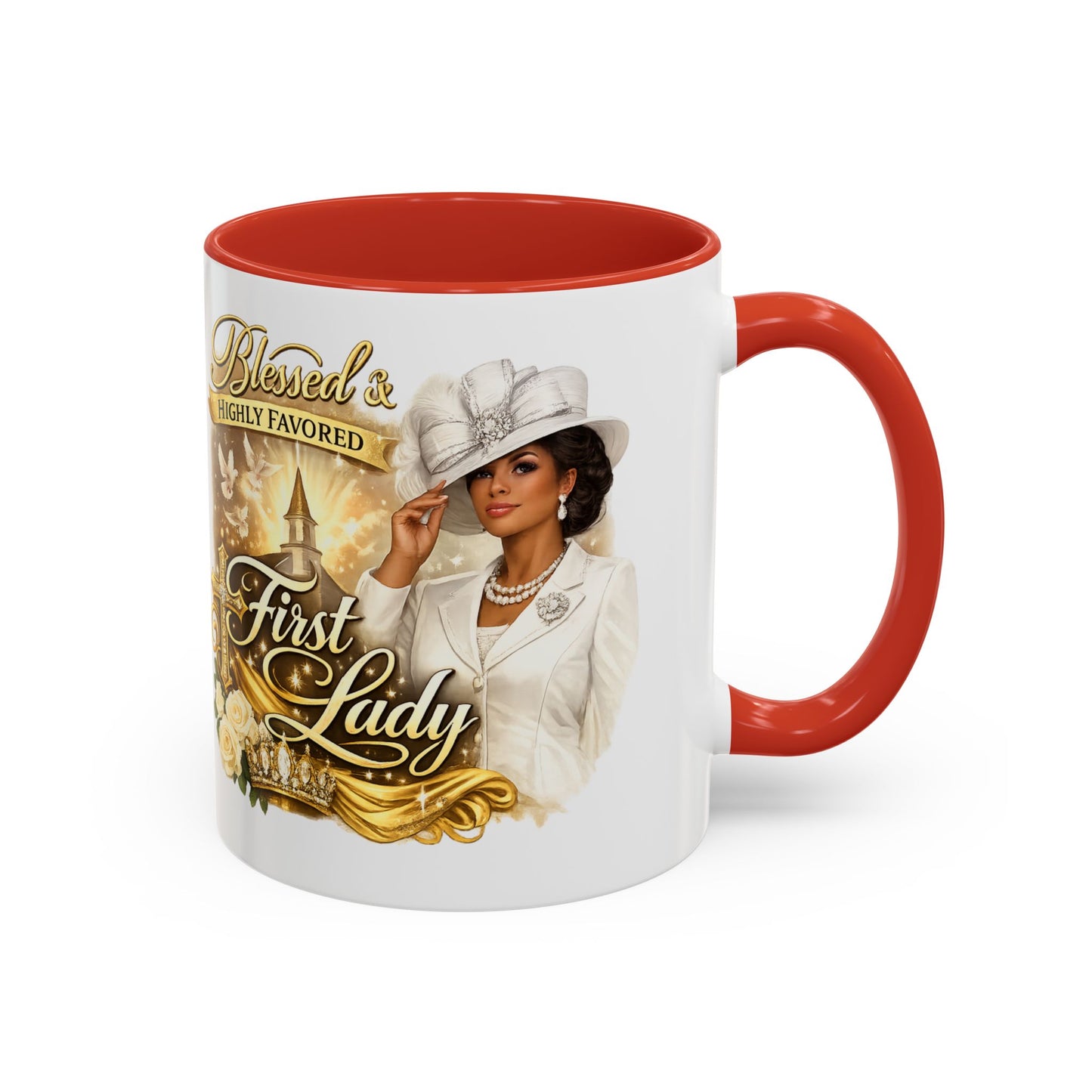First Lady Inspirational Coffee Mug — "Blessed & Highly Favored" Accent Ceramic Mug