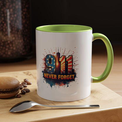 9/11 Never Forget Coffee Mug — Patriotic Memorial Accent Mug