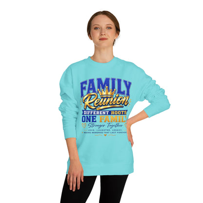Family Reunion Crewneck Sweatshirt — "Different Roots, One Family" Graphic