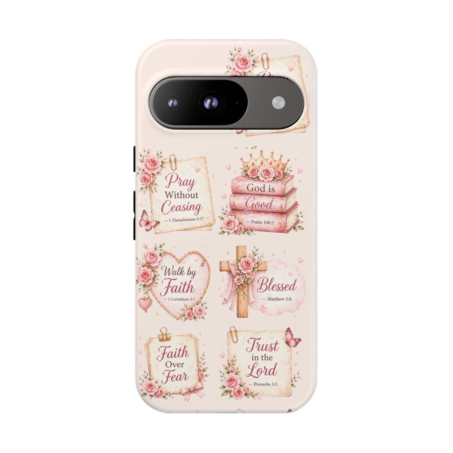 Christian Floral Phone Case — "Pray Without Ceasing" Faith Cross Design