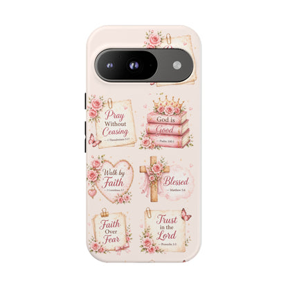 Christian Floral Phone Case — "Pray Without Ceasing" Faith Cross Design