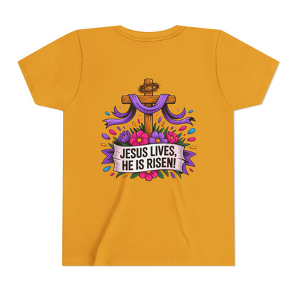 Youth Tee — "Jesus Lives, He Is Risen!" Easter Christian Tee