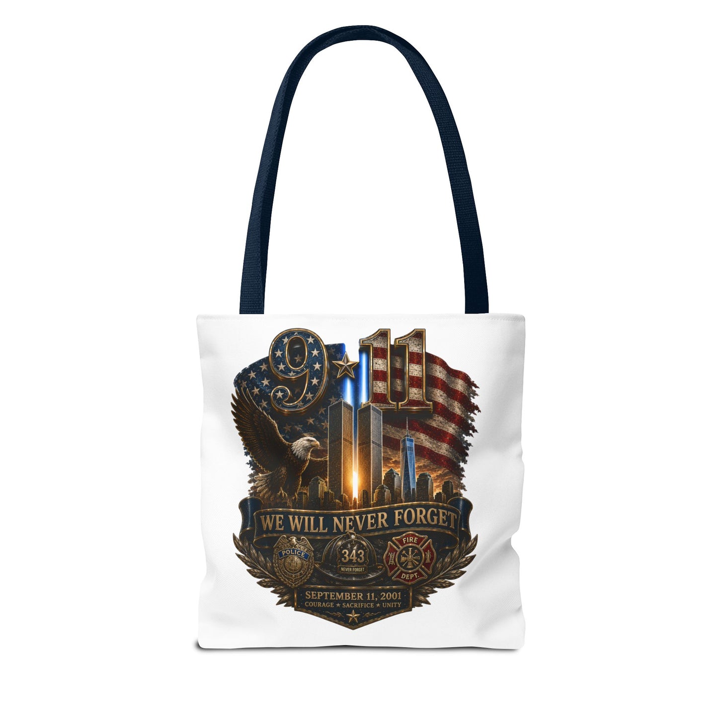 9/11 Memorial Tote Bag — "We Will Never Forget" Patriotic Tribute