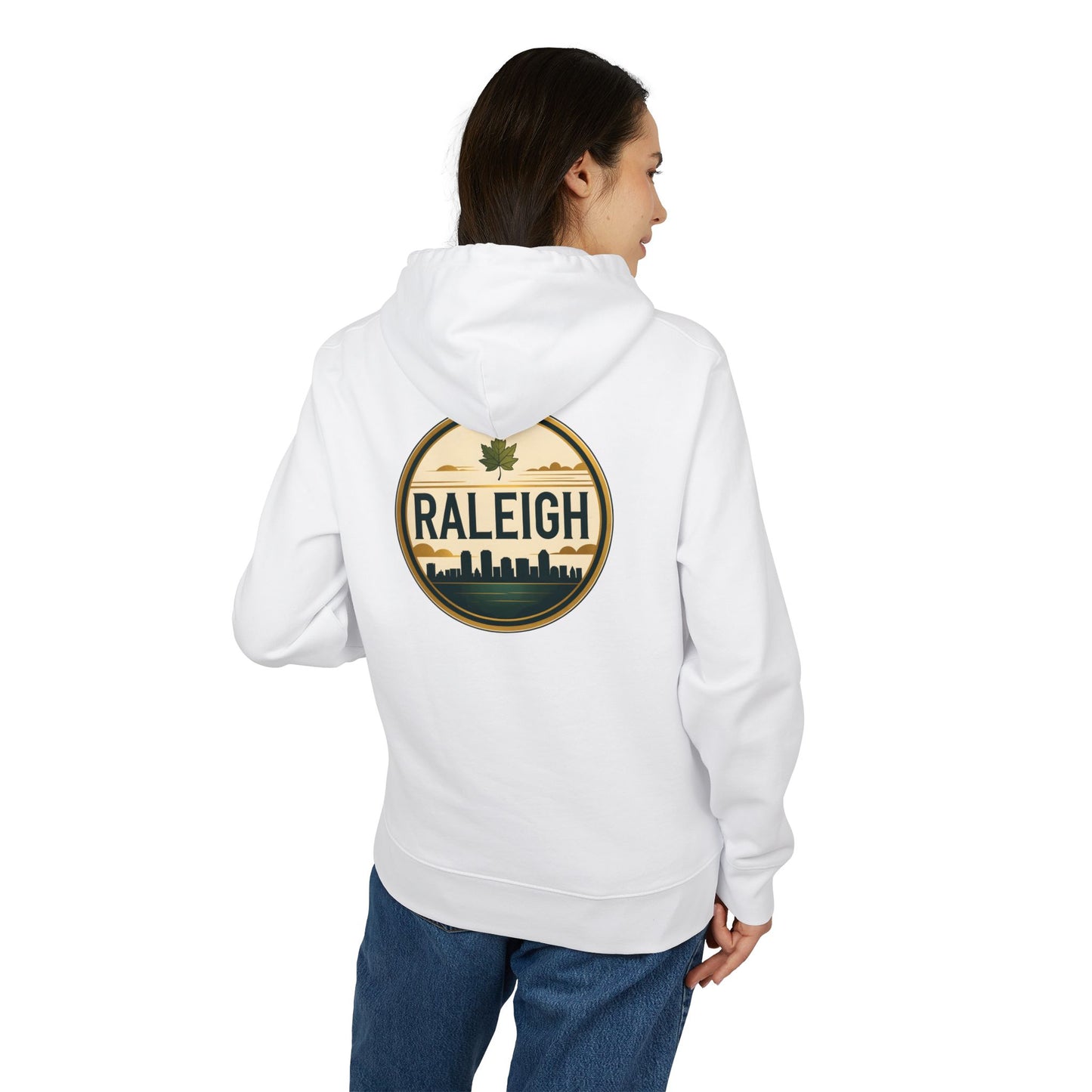 Raleigh Retro Skyline Hoodie — Vintage City Badge Design