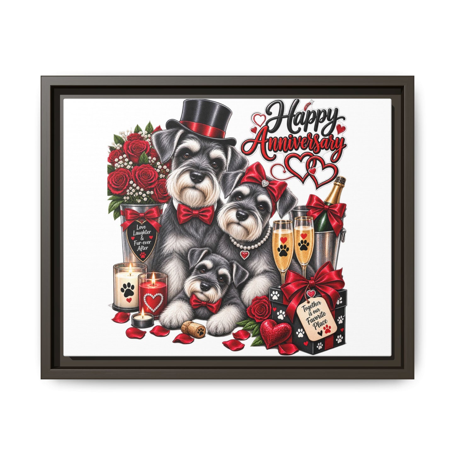 Happy Anniversary Schnauzer Family Matte Canvas Print — Framed
