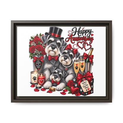 Happy Anniversary Schnauzer Family Matte Canvas Print — Framed