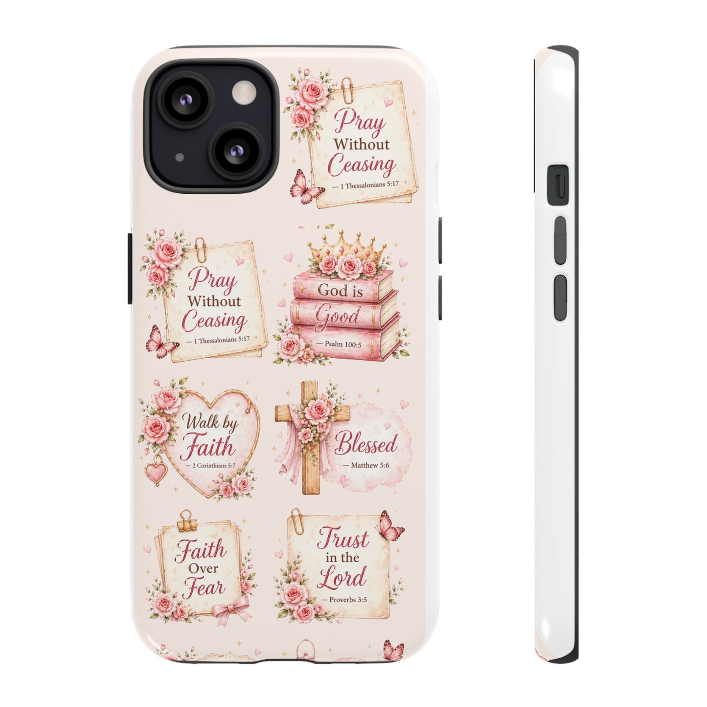 Christian Floral Phone Case — "Pray Without Ceasing" Faith Cross Design