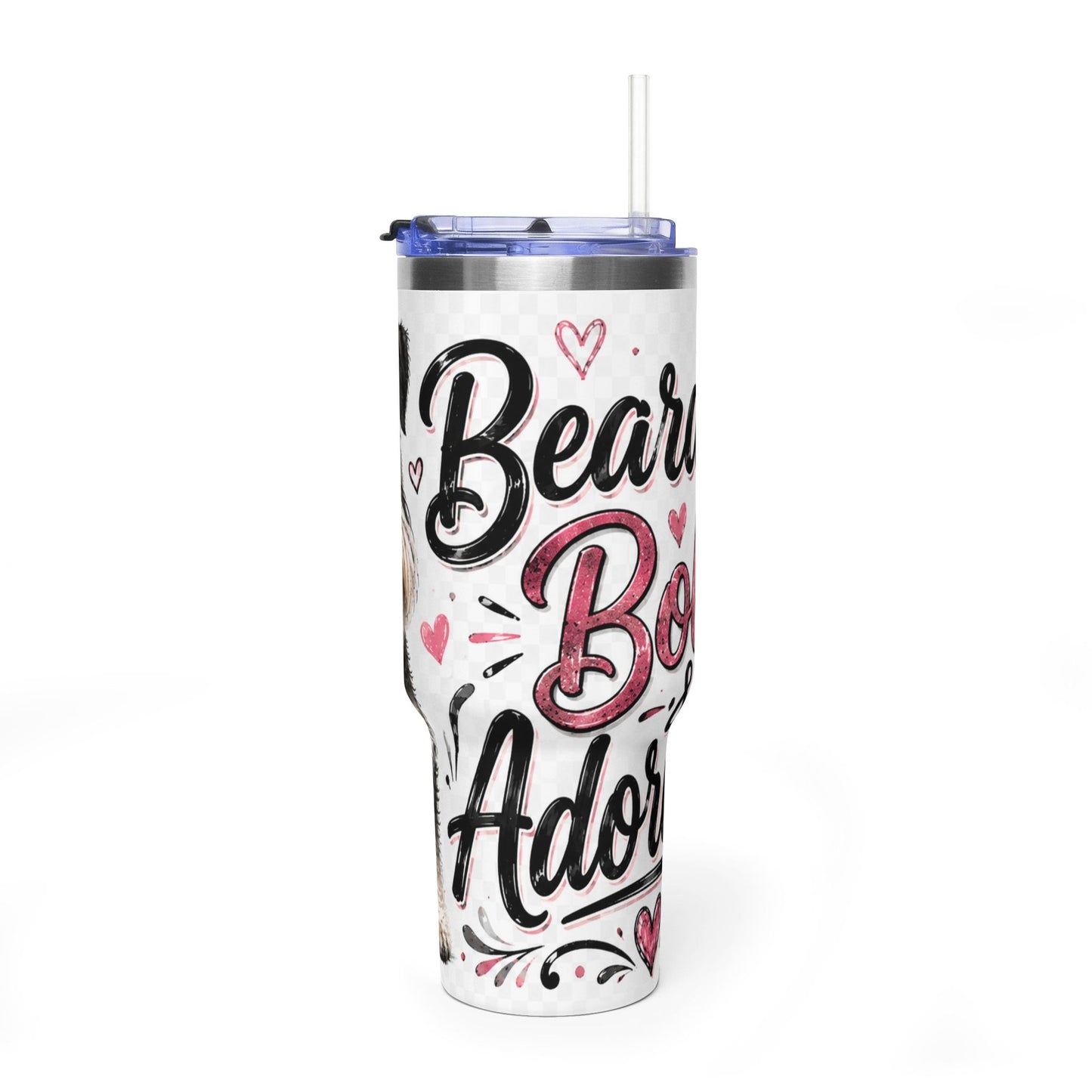40oz Vacuum Tumbler – “Beans, Bows & Adorable” Dog Lover Travel Mug