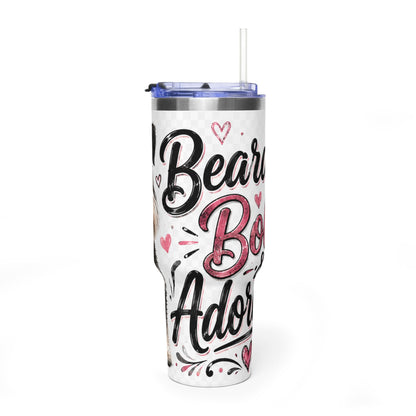 40oz Vacuum Tumbler – “Beans, Bows & Adorable” Dog Lover Travel Mug