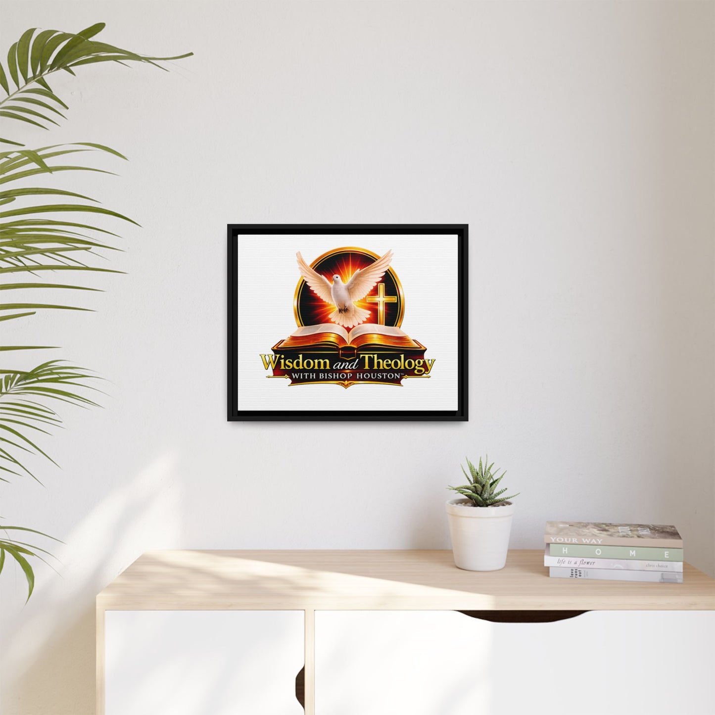 Framed Canvas Print — "Wisdom and Theology" Dove & Bible Wall Art