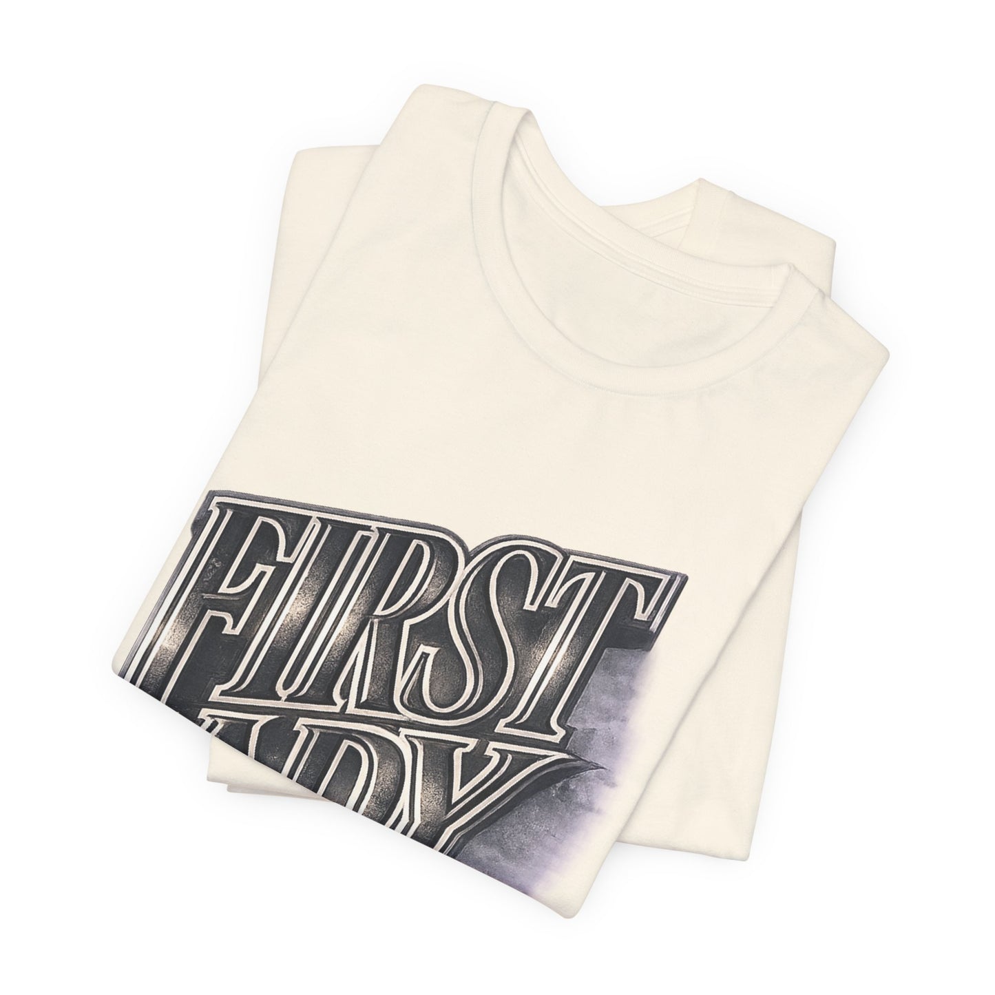 First Lady Graphic Tee — Retro Metallic Script Short Sleeve Shirt