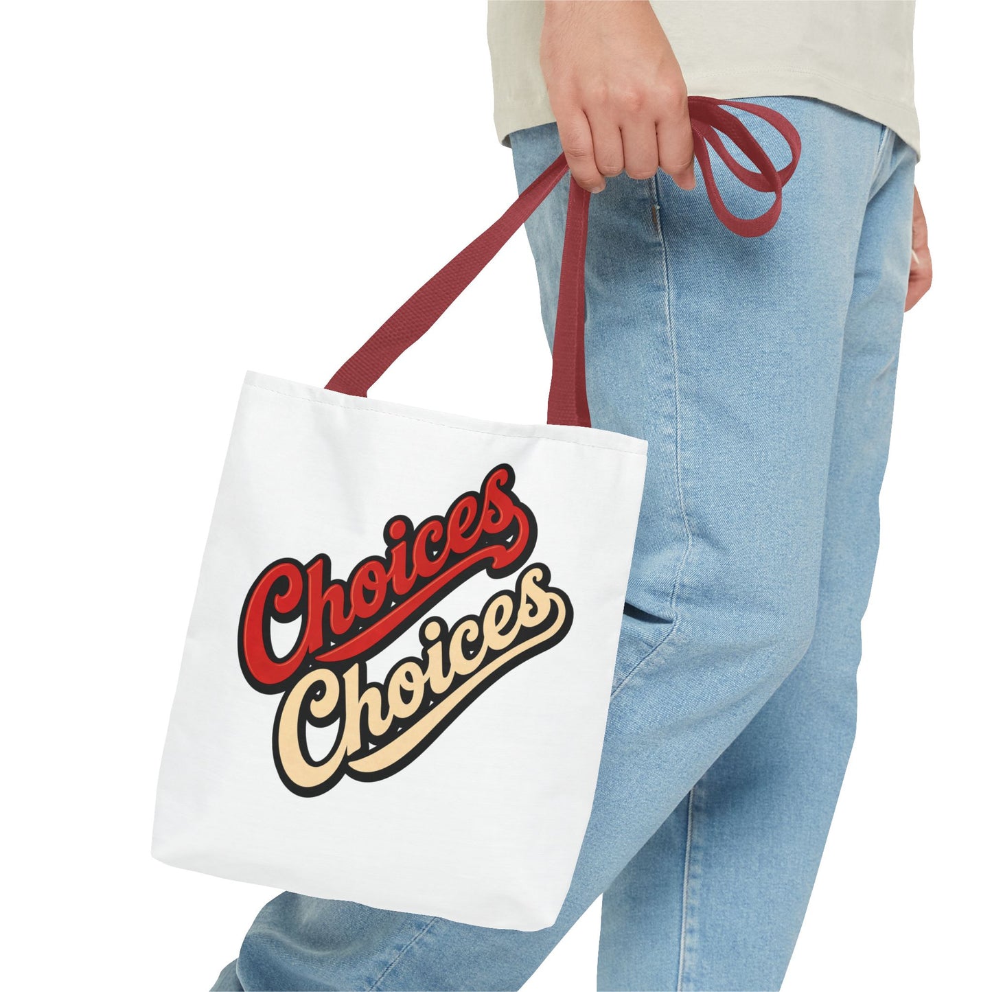 Choices Retro Script Tote Bag — Vintage Two-Tone Typography Canvas Tote