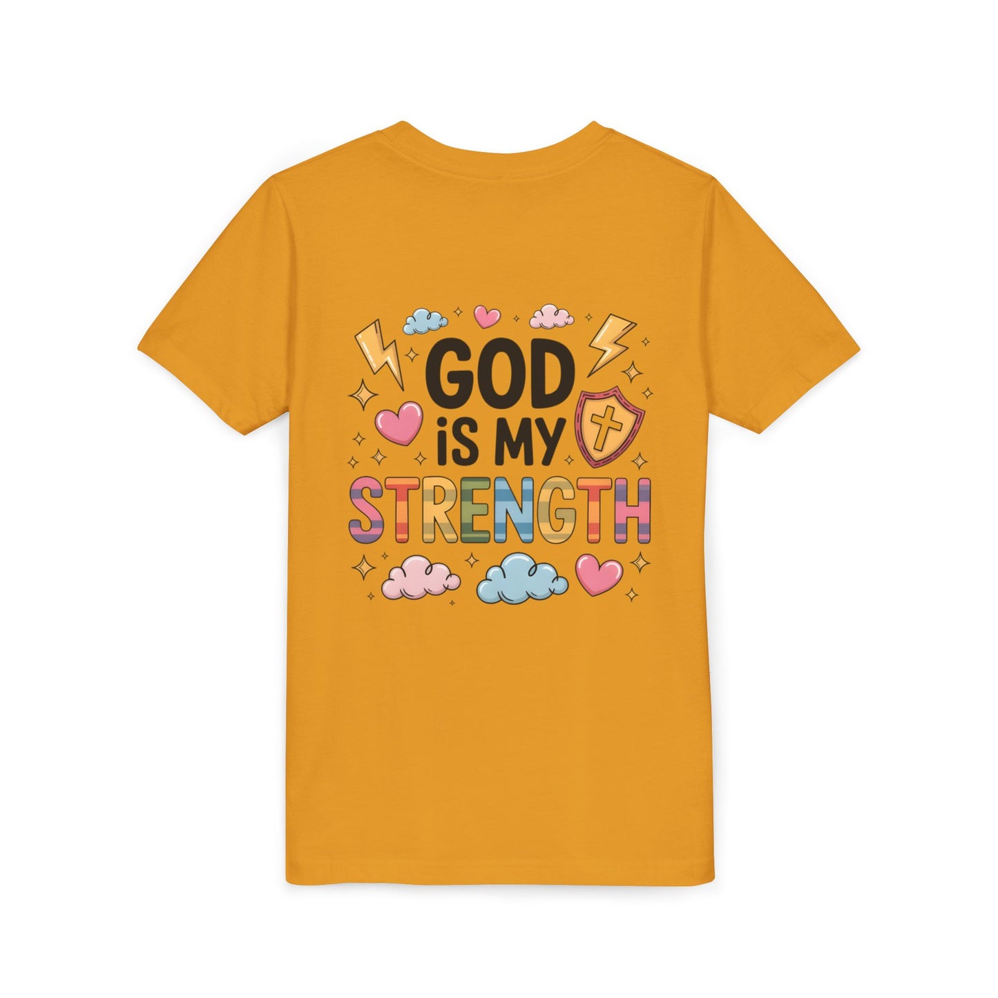 God Is My Strength Youth Tee — Cute Faith-Based Kids T-Shirt
