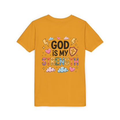 God Is My Strength Youth Tee — Cute Faith-Based Kids T-Shirt