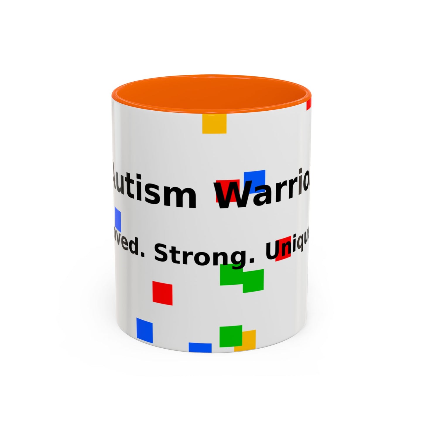 Autism Warrior Accent Coffee Mug – Bold Puzzle Pieces, Proud. Strong. Unique. (11/15oz)