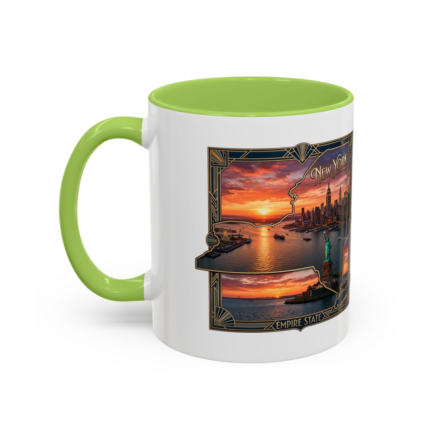 New York Skyline Accent Coffee Mug — Empire State Sunset Scene (11/15oz)