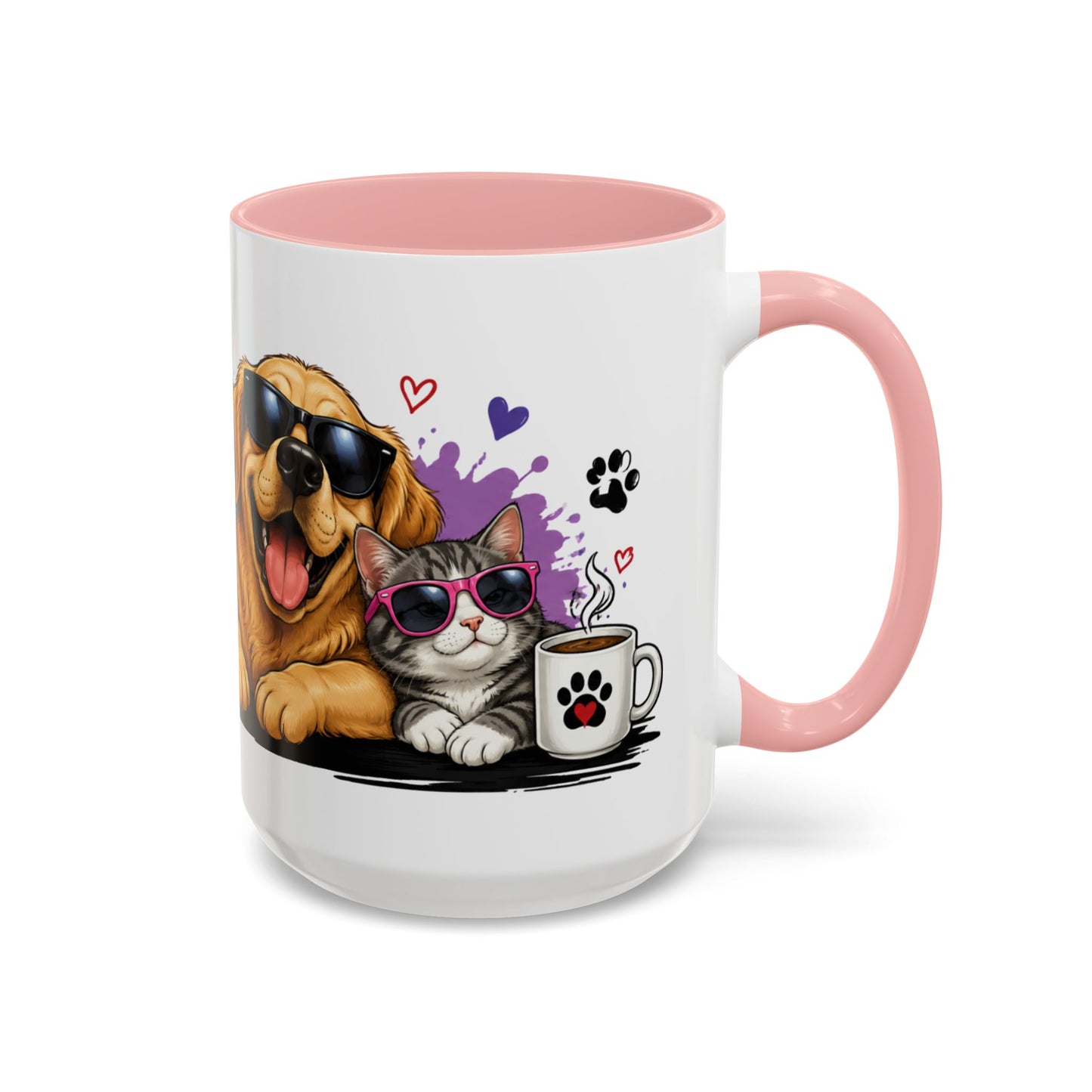 Dog and Cat Coffee Mug – "Life is Better with a Cat" Accent Ceramic Mug