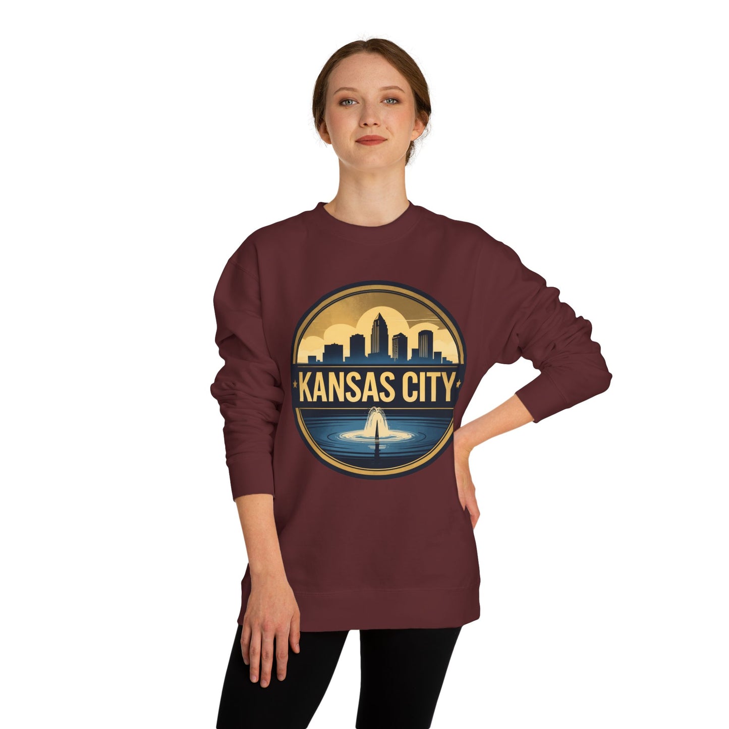 Kansas City Skyline Crewneck Sweatshirt – Cityscape Fountain Graphic