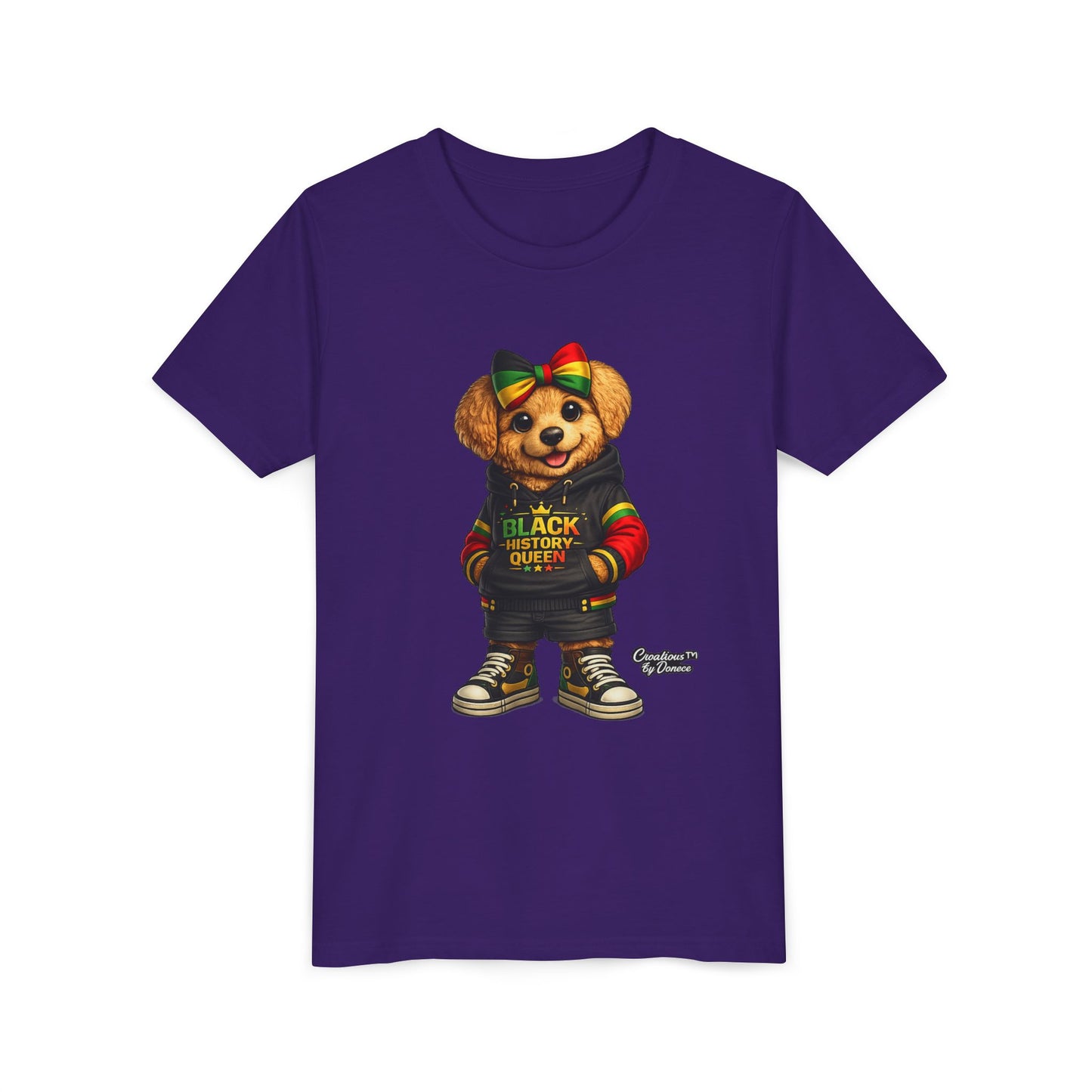 Youth Tee — Black History Queen Bear Graphic T-Shirt