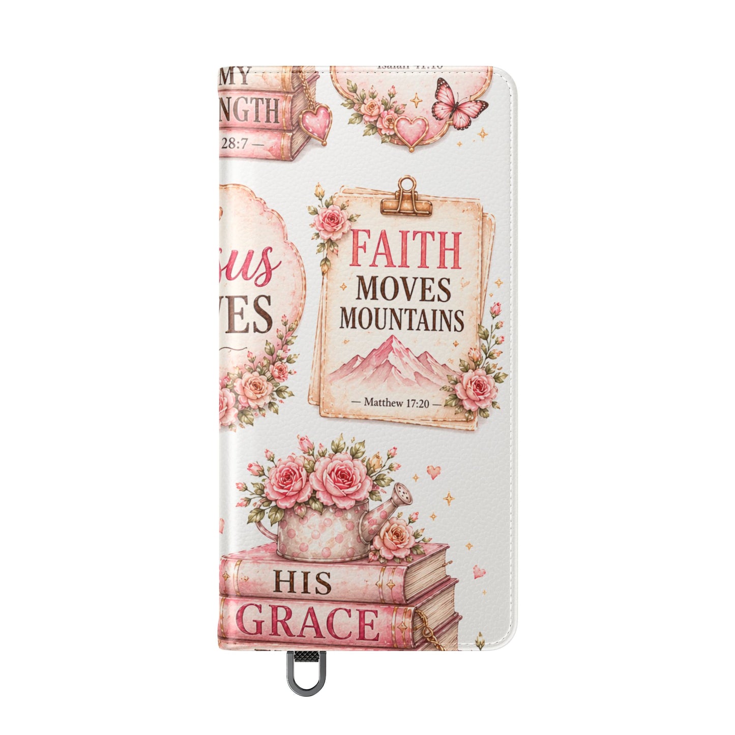 Christian Floral Phone Flip Case — "Jesus Saves" & Inspirational Scripture Wallet Cover