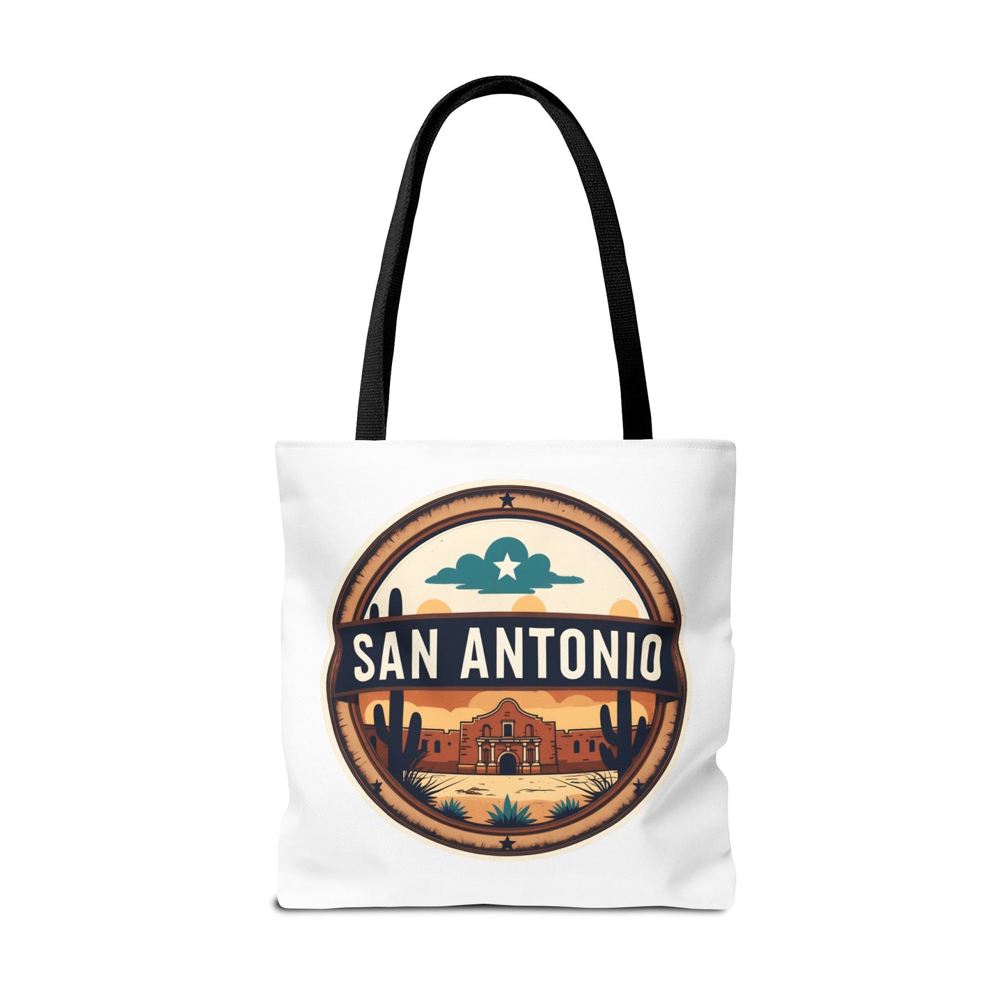 San Antonio Vintage Badge Tote Bag — Retro Texas Travel Market Tote