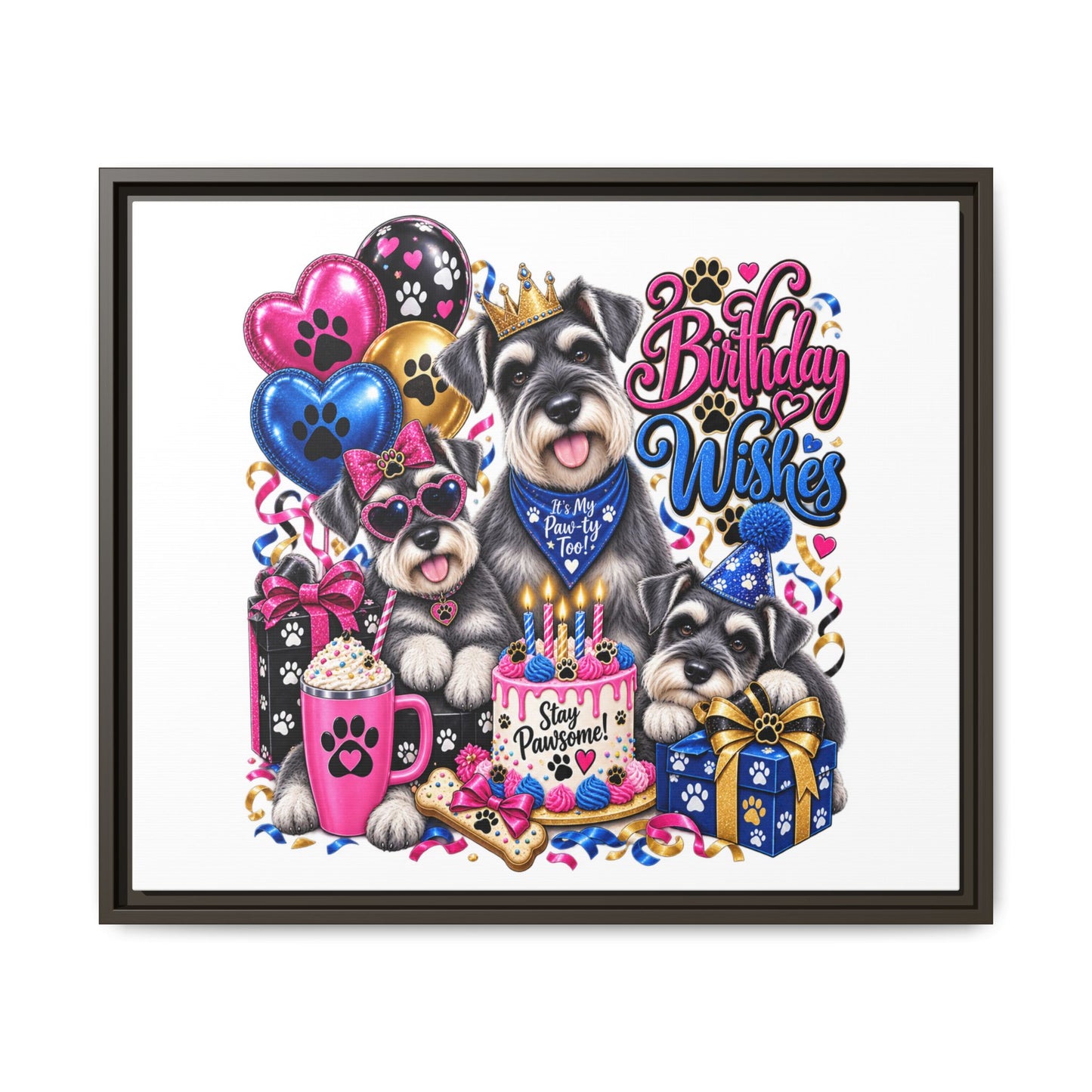 Birthday Wishes Schnauzer Canvas Print — Framed Matte Pet Artwork