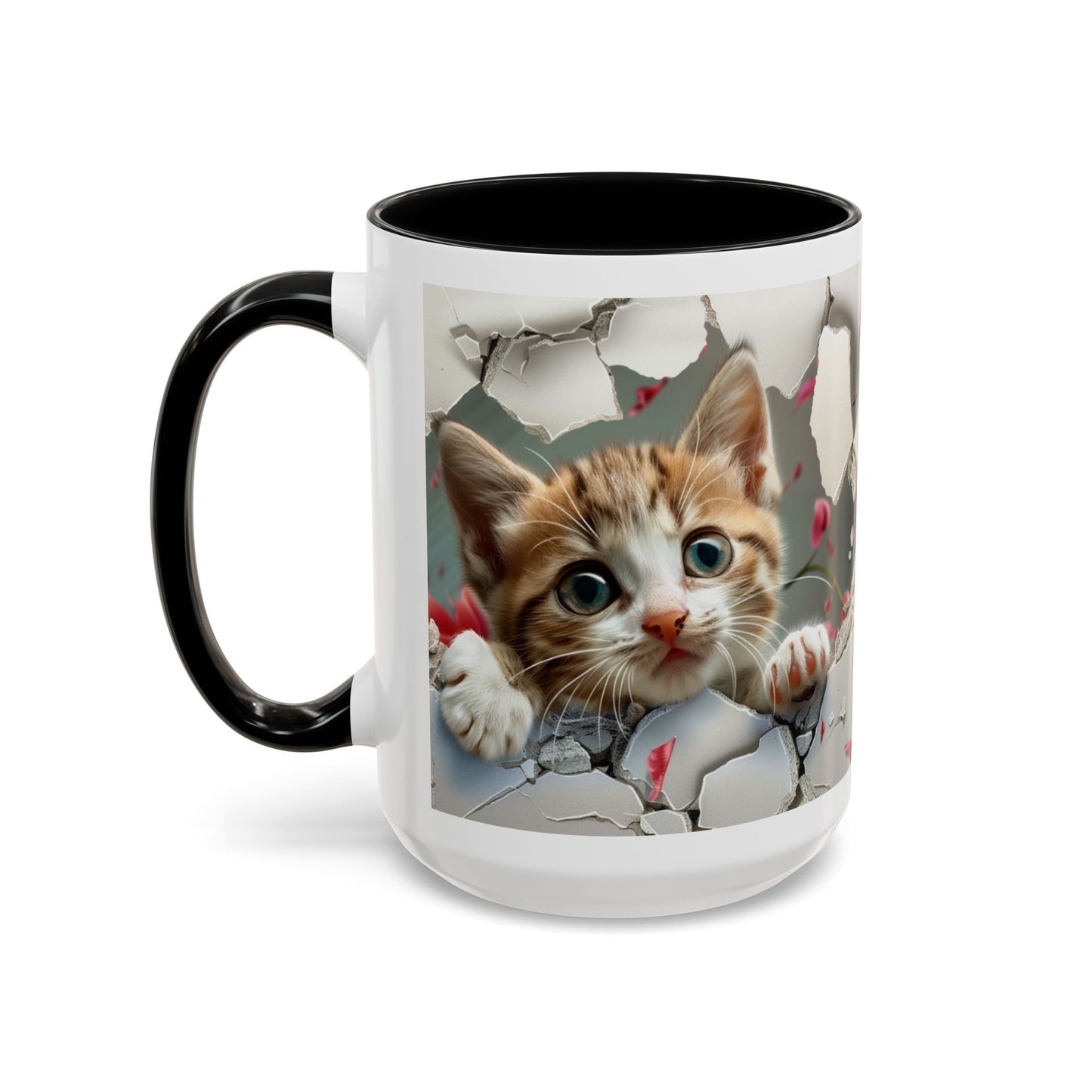Kitten Peek Accent Coffee Mug — Cute Cat Peekhole Design (11/15 oz)