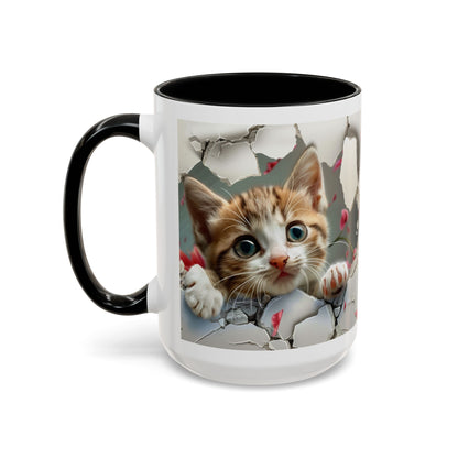 Kitten Peek Accent Coffee Mug — Cute Cat Peekhole Design (11/15 oz)