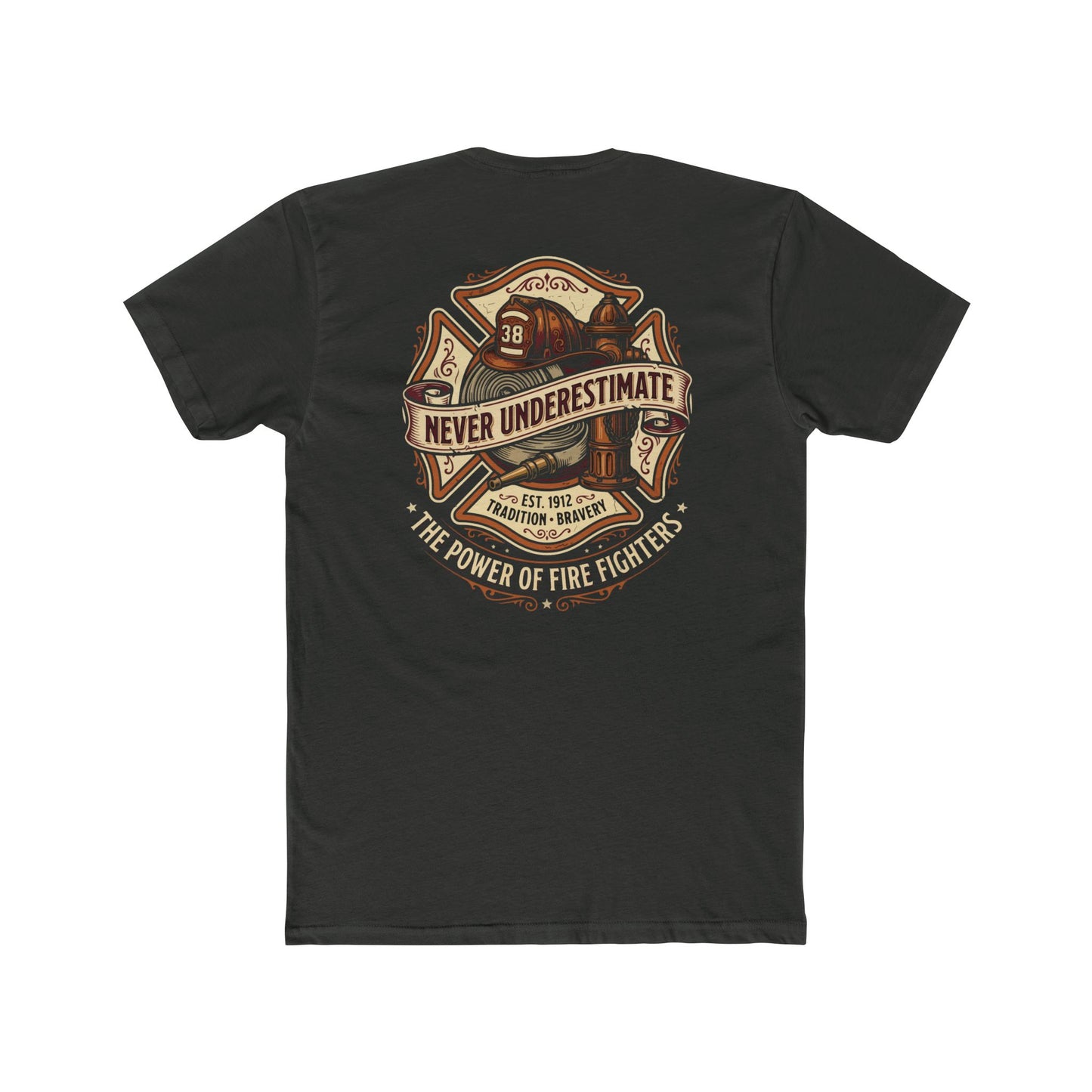 Firefighter Tee - "Never Underestimate" Vintage Firefighter Helmet Design