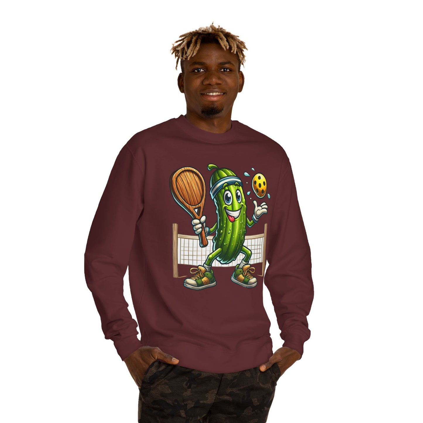 Pickle Pickleball Crewneck Sweatshirt — Cute Pickle Playing Pickleball Graphic