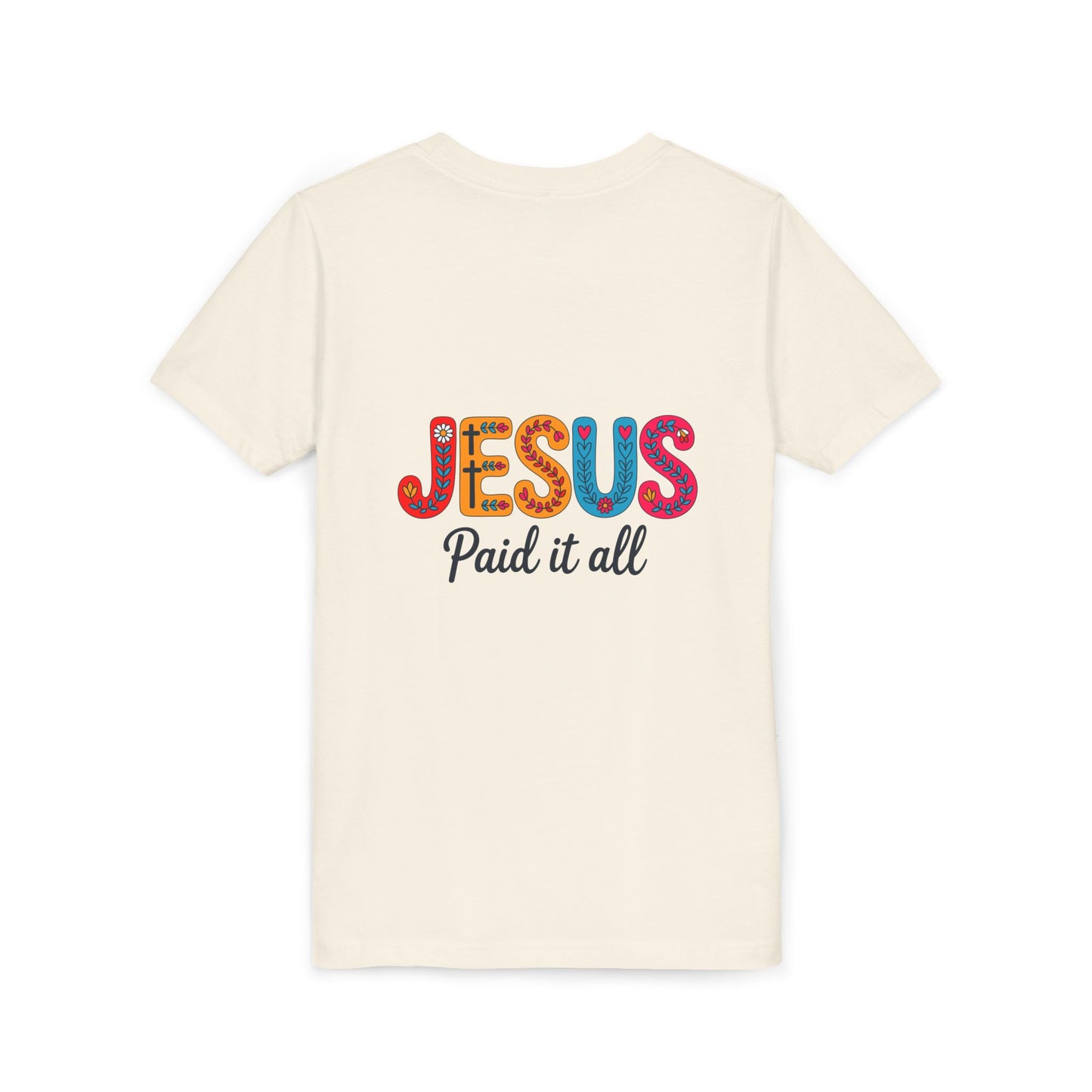Youth Tee — "Jesus Paid It All" Colorful Faith Graphic