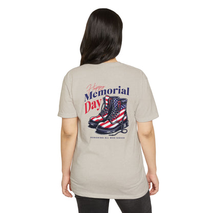 Memorial Day Flag Combat Boots T-Shirt – "Honoring All Who Served"