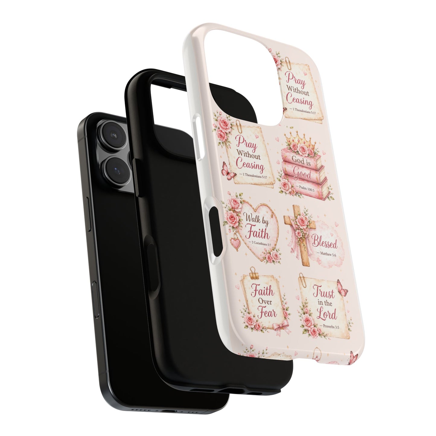 Christian Floral Phone Case — "Pray Without Ceasing" Faith Cross Design