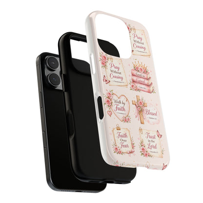 Christian Floral Phone Case — "Pray Without Ceasing" Faith Cross Design