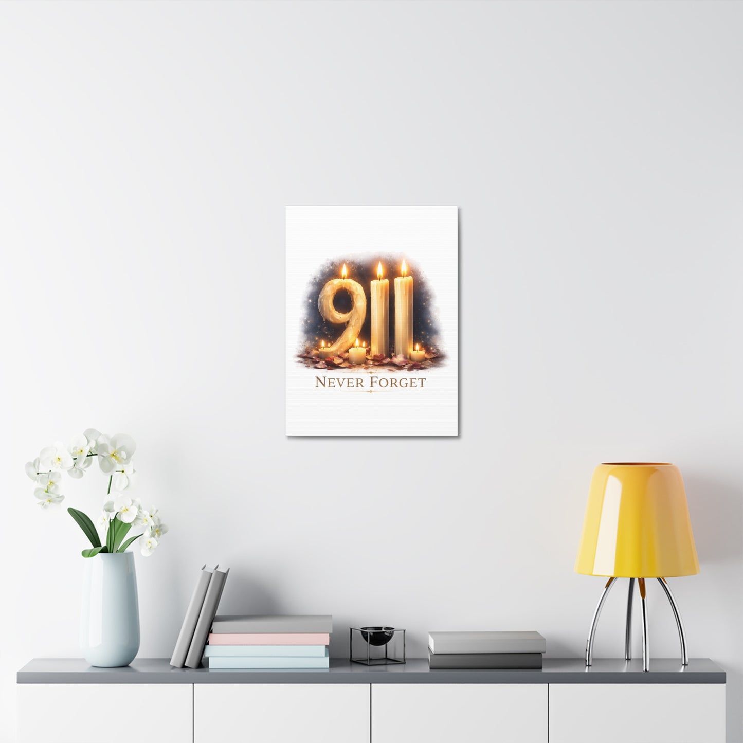 9/11 Never Forget Candle Memorial Stretched Canvas