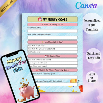 My Money Goals for Kids Printable | Savings Goal Planner & Financial Tracker for Children