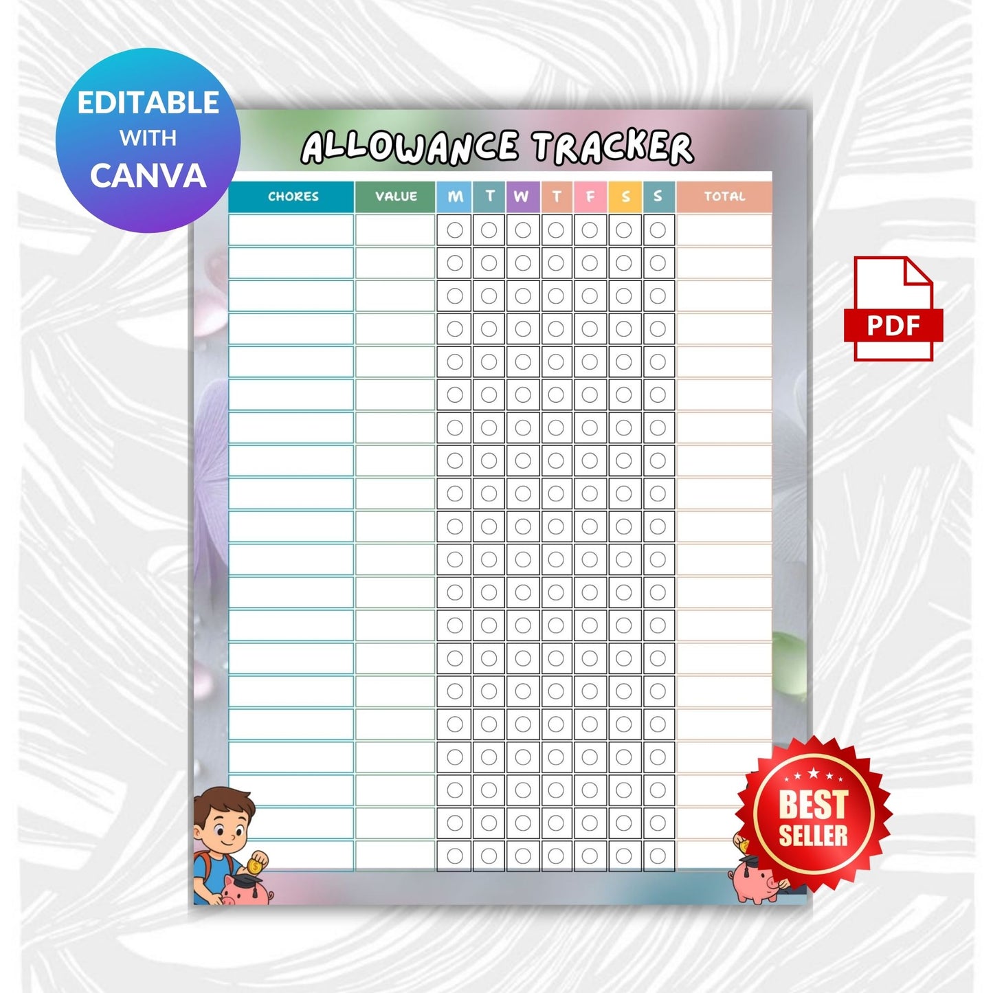 Kids Allowance Chart Printable | Money Management & Savings Tracker for Children