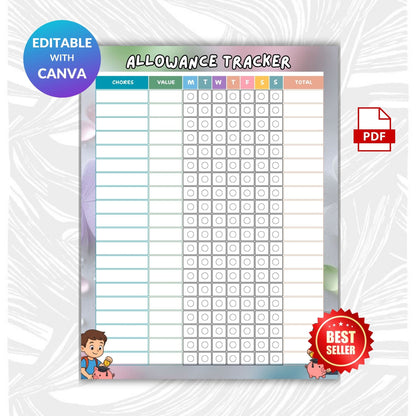 Kids Allowance Chart Printable | Money Management & Savings Tracker for Children