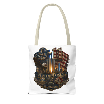 9/11 Memorial Tote Bag — "We Will Never Forget" Patriotic Tribute