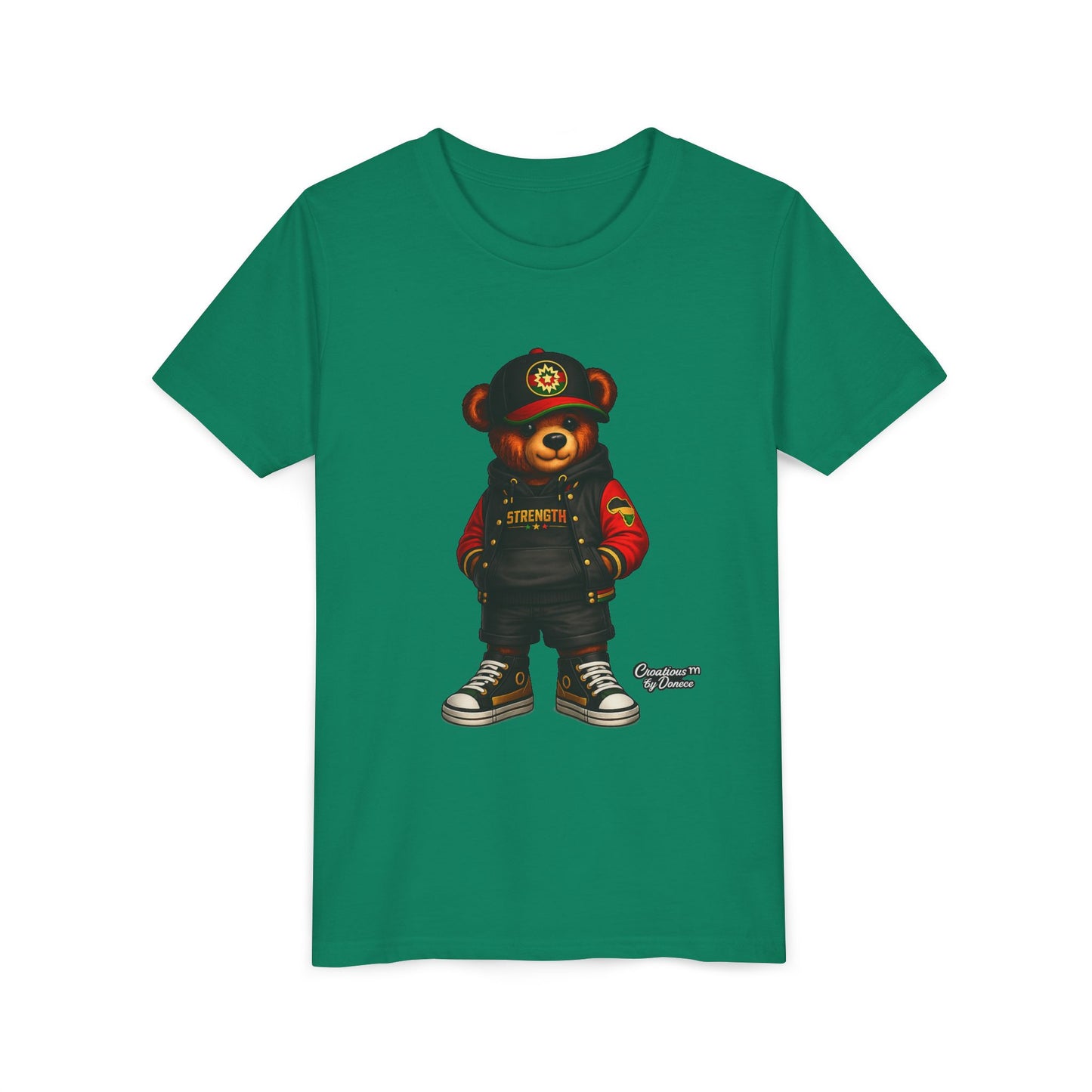 Kids Teddy Bear Streetwear Tee — 'Strength' Graphic Youth T-Shirt