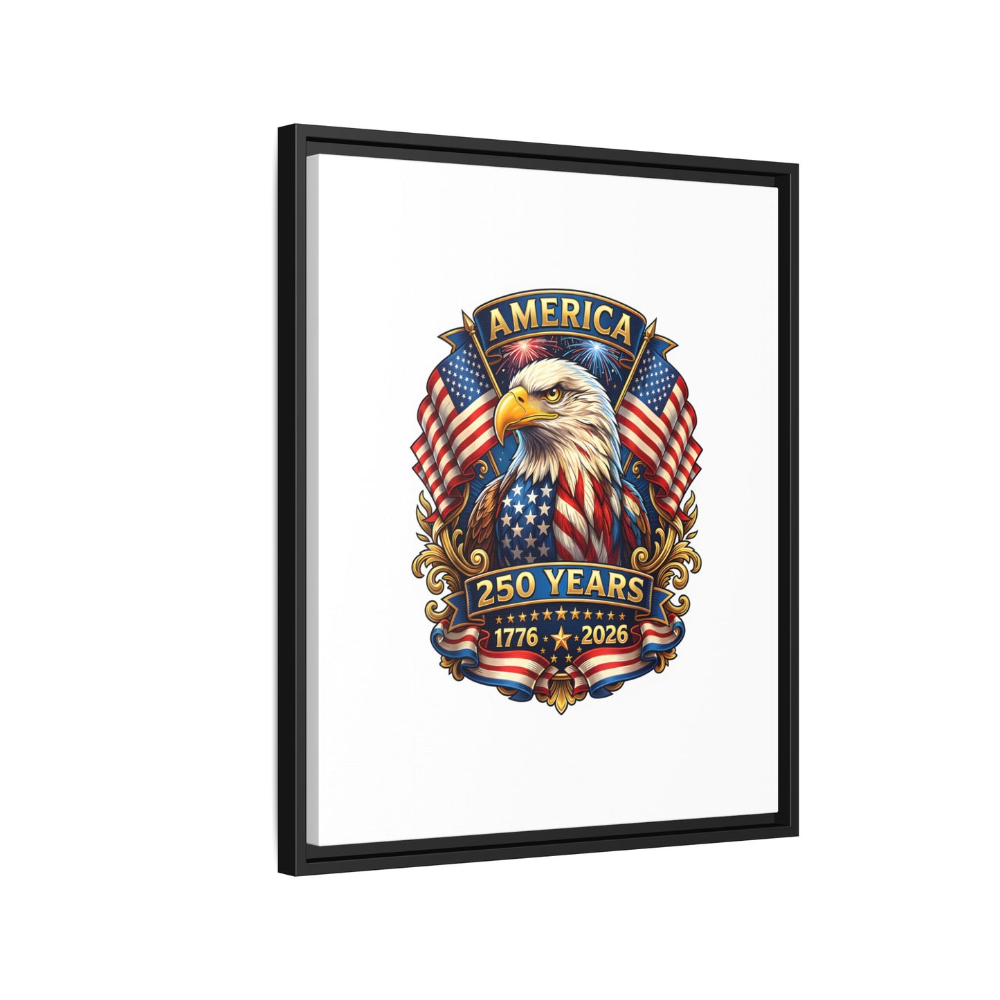 America 250th Anniversary Framed Canvas — Patriotic Bald Eagle Wall Art