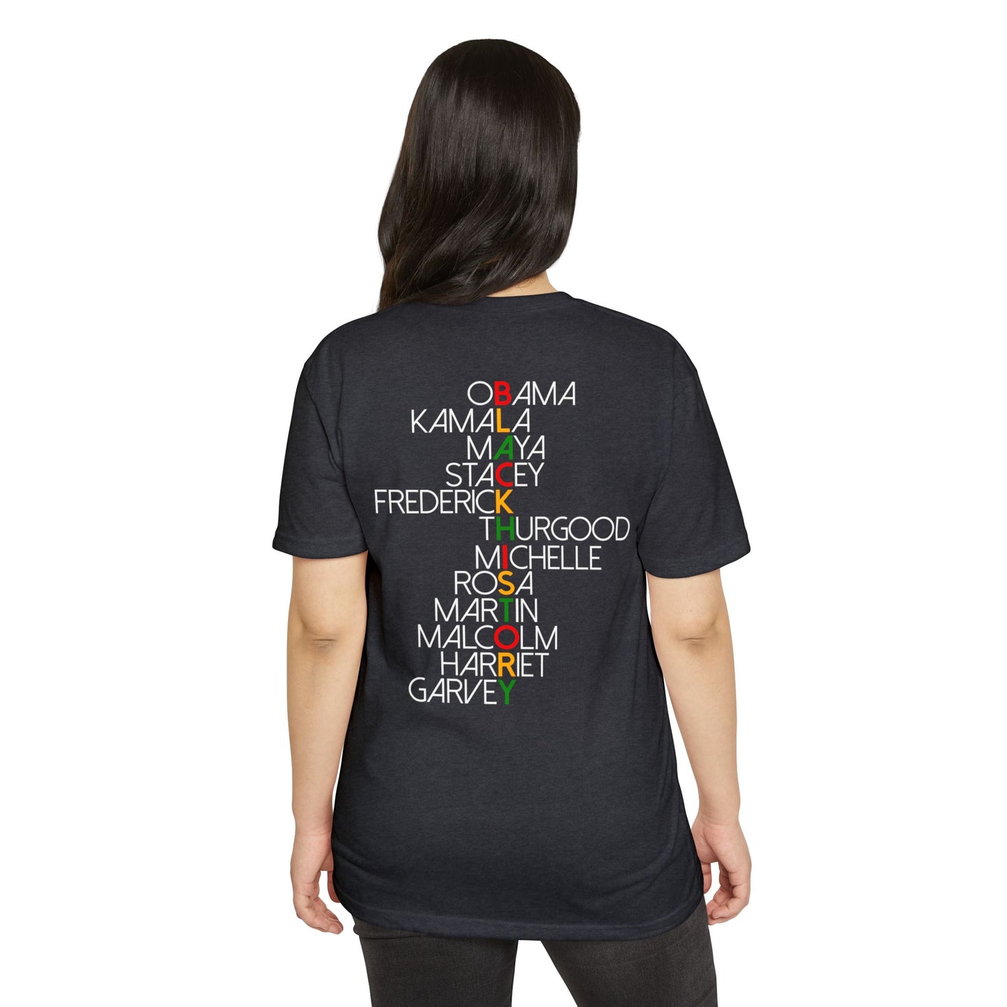 Black History Leaders Vertical Names T-Shirt — Obama, Kamala, Rosa, Malcolm & More