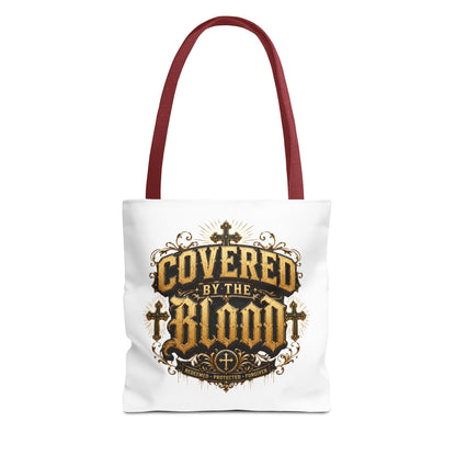 Covered by the Blood Tote Bag — Christian Cross Faith Canvas Tote