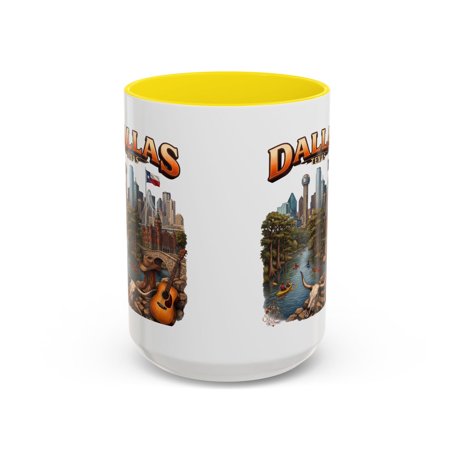 Dallas Skyline Accent Coffee Mug — Texas Souvenir Mug with Guitar & Cityscape