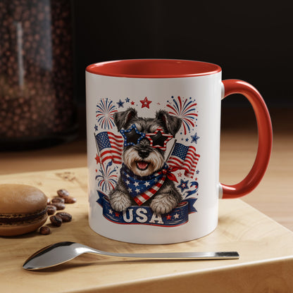 Patriotic Schnauzer Coffee Mug – USA Flag, Fireworks Accent Mug (11/15oz)