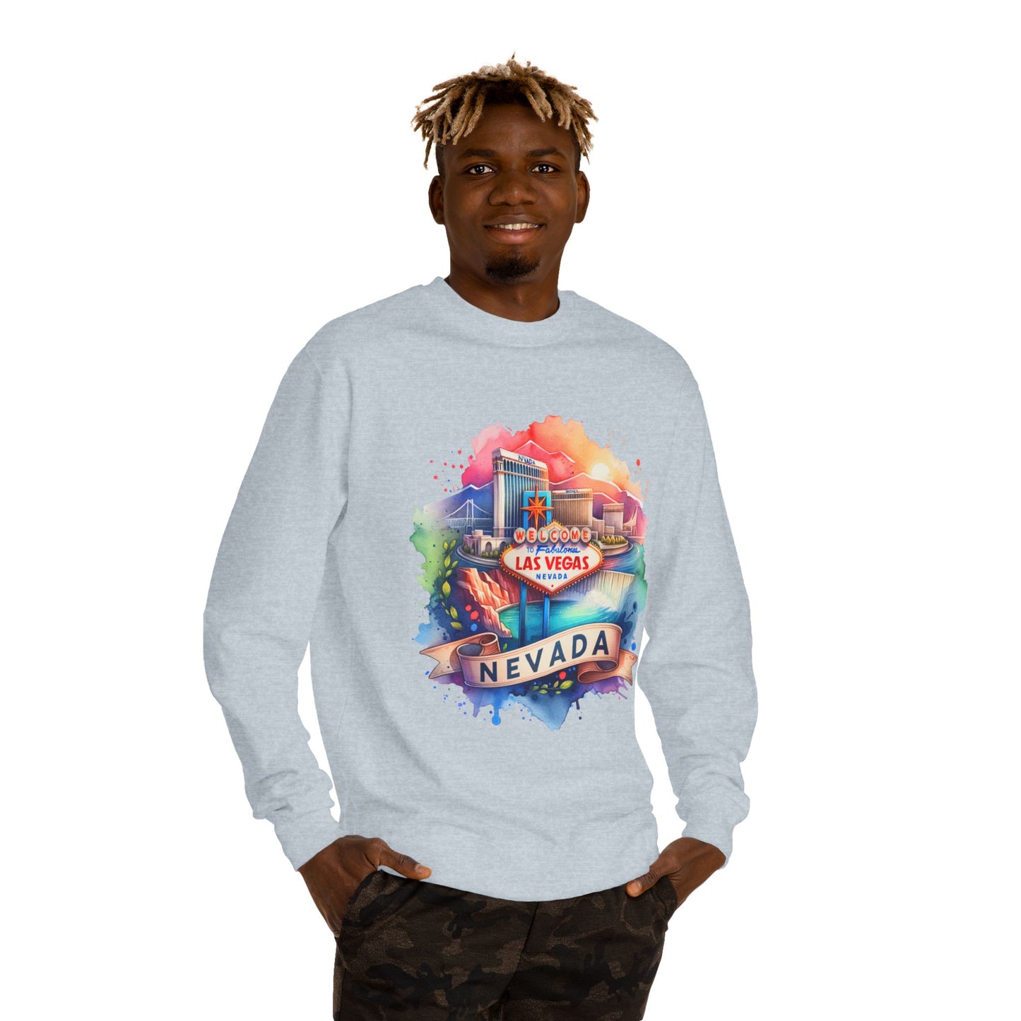 Nevada Las Vegas Watercolor Sweatshirt — Colorful Travel Souvenir Crewneck